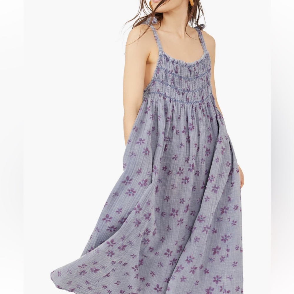 Free People Azure Shirred Maxi Sundress XS